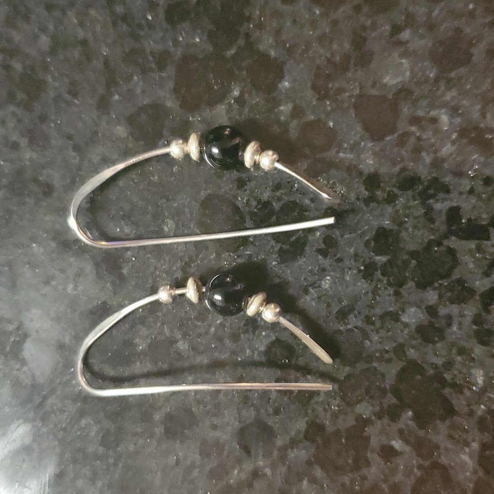 STERLING SILVER Wire Earrings with Beads